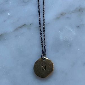 Brooklyn boutique bronze necklace with N stamp charm, 20" chain